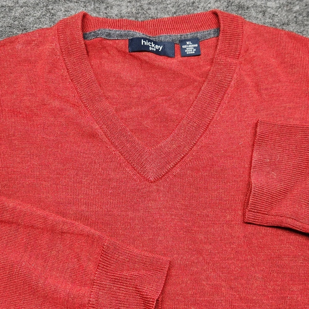 Hickey Golf Mens Merino Wool Red V-Neck Sweater XL Classic‎ Sporty Preppy